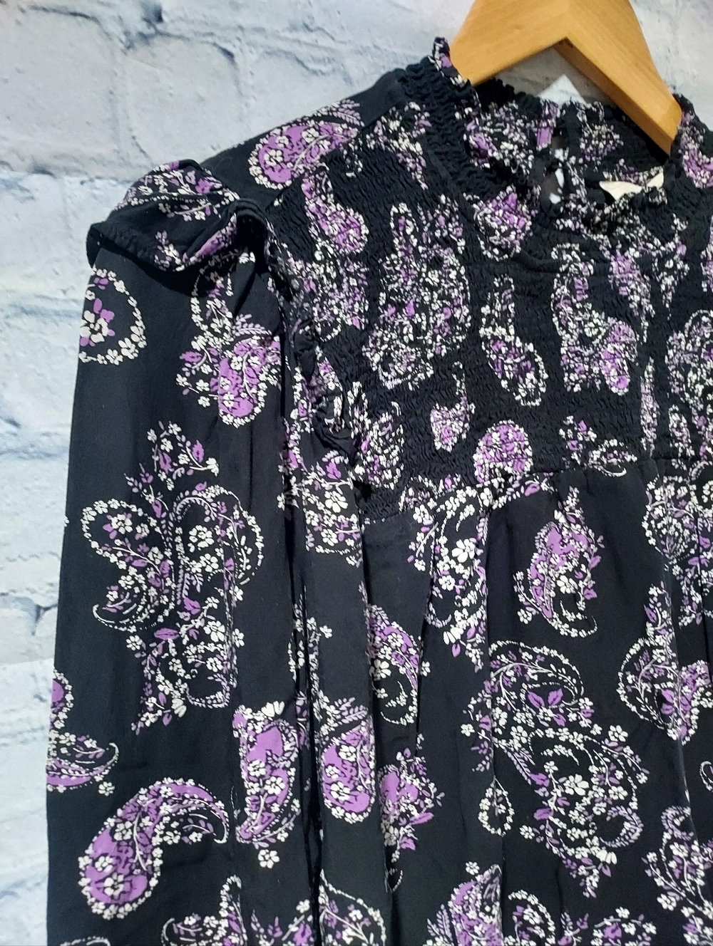 Loft Medium Peasant Top Prairie Blouse Mock Neck Paisley Long Sleeve Office - Picture 7 of 12